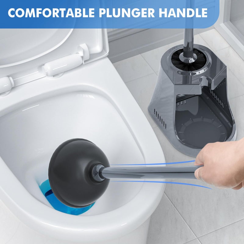 LOVLOY Toilet Plunger and Brush, Bowl Brush and Heavy Duty Toilet Plunger Set with Ventilated Holder, 2-in-1 Toilet Brush and Plunger Combo for Bathroom Cleaning New Pack (Grey, 1) - Image 5